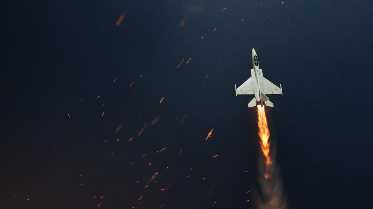 夜空里一架战机拖着橙焰爬升